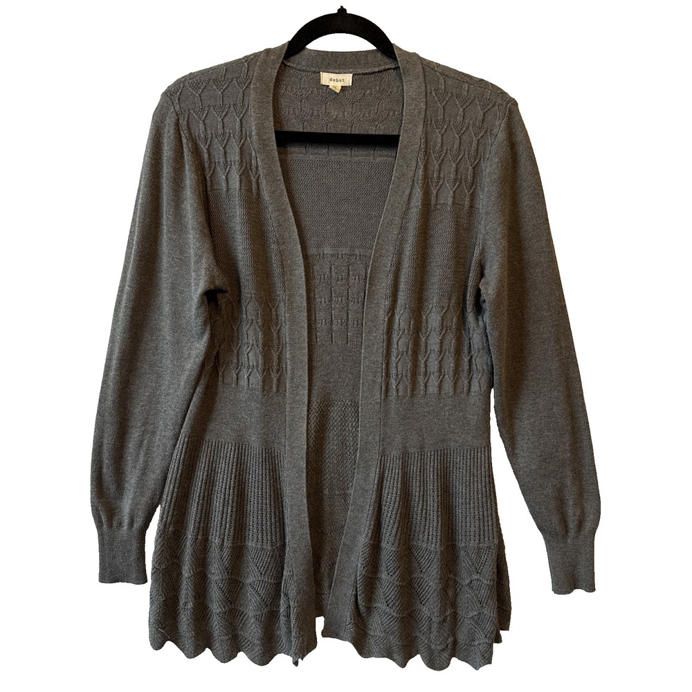 Cottagecore Neutral Gray Knit Sweater Cardigan Womens Plus 2XL Fitted Drape Boho